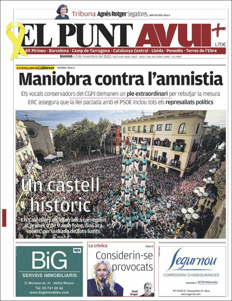 Portada de El Punt Avui (España)