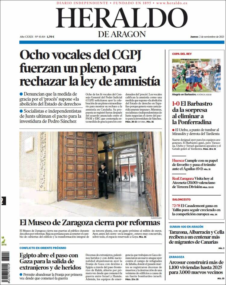 Portada de Heraldo de Aragón (España)