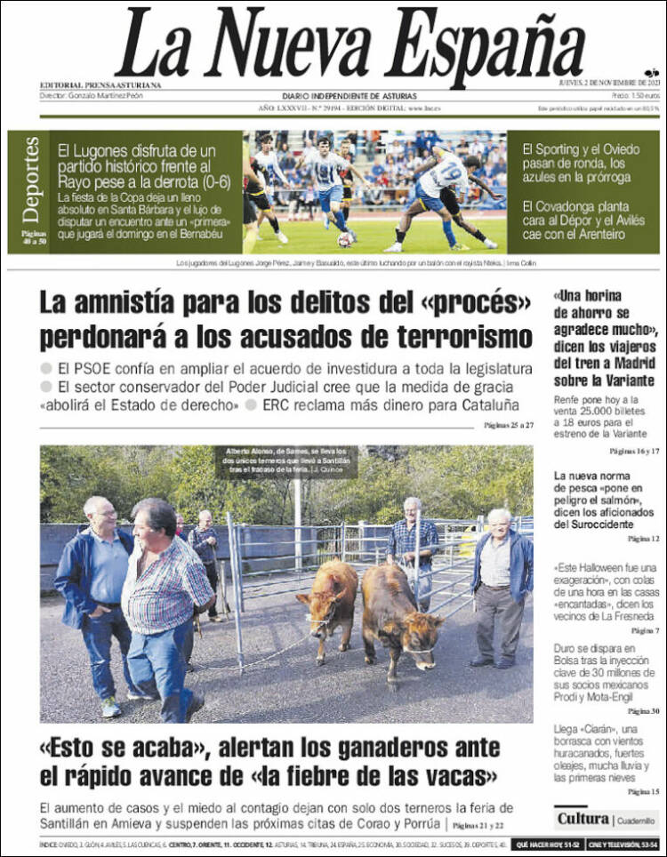 Portada de La Nueva España (España)