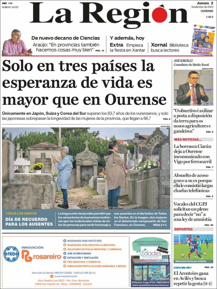Portada de La Región de Ourense (España)