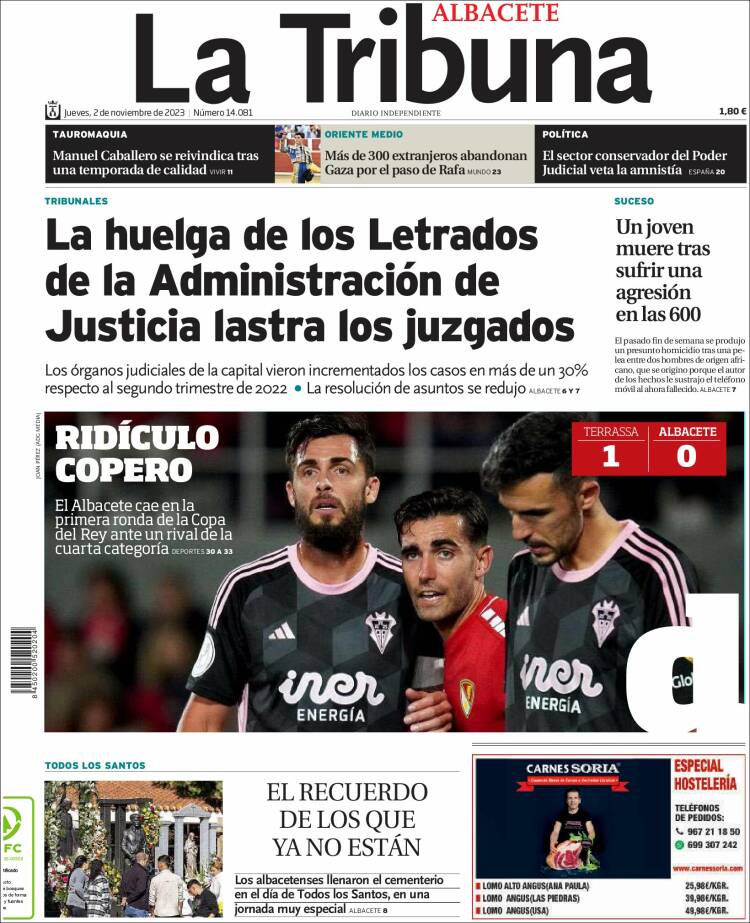 Portada de La Tribuna de Albacete (España)