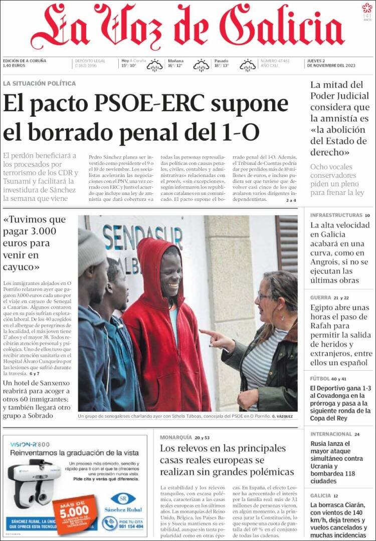 Portada de La Voz de Galicia (España)