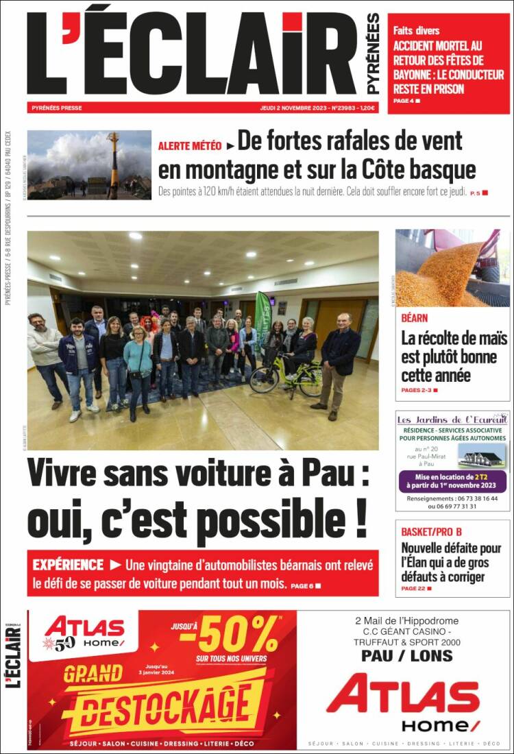 Portada de L'Eclair des Pyrénées (Francia)