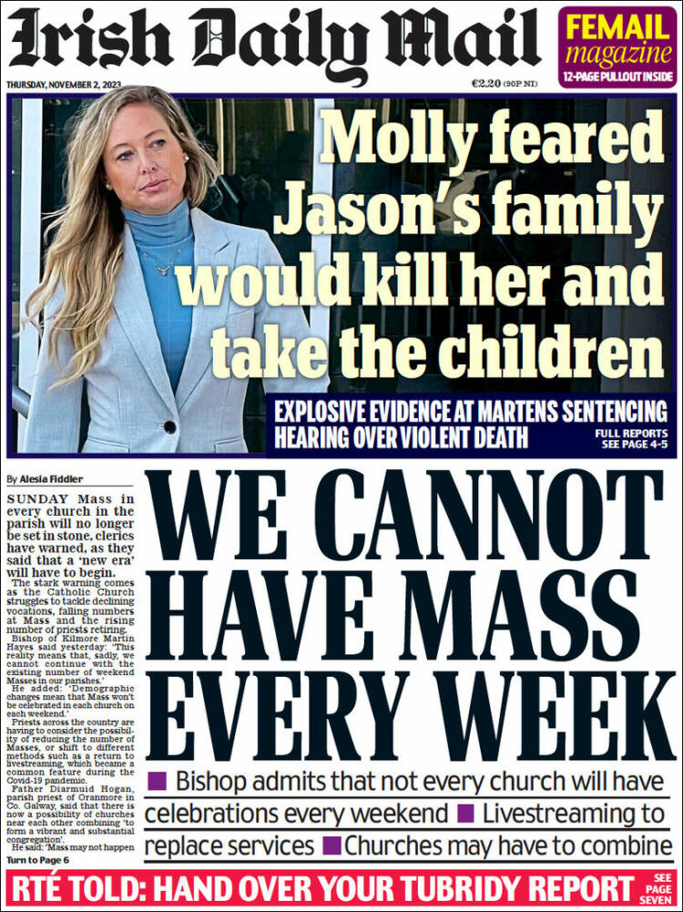 Portada de Irish Daily Mail (Irlanda)