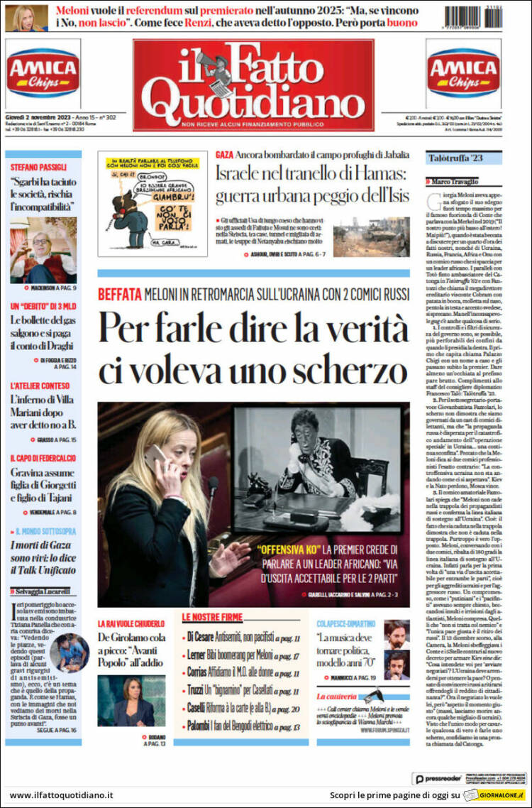 Portada de Il Fatto Quotidiano (Italia)