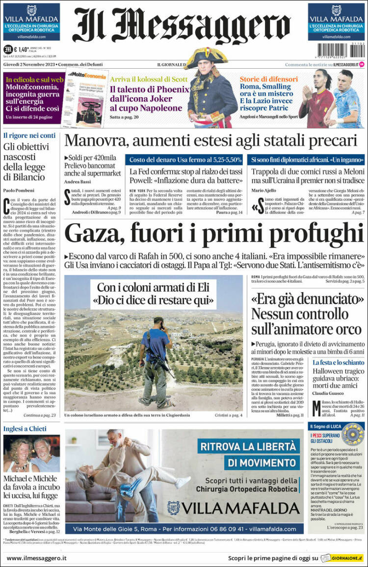 Portada de Il Messaggero (Italia)