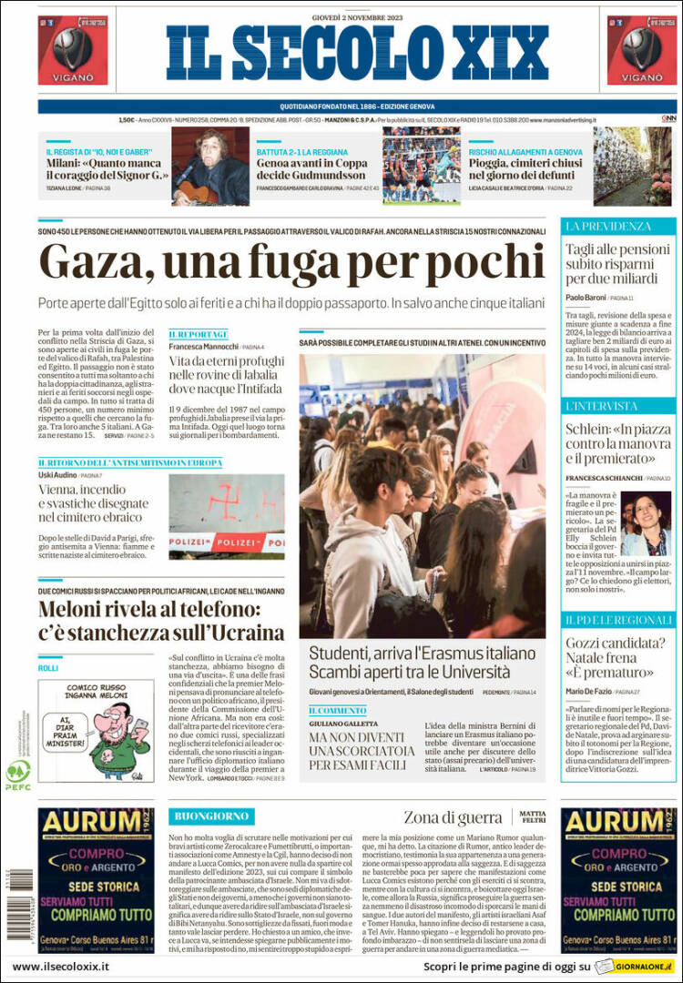 Portada de Il Secolo XIX (Italia)