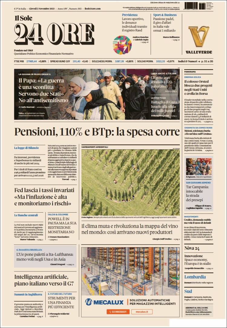 Portada de Il Sole 24 ORE (Italia)