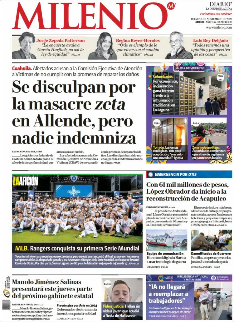 Portada de Milenio - Laguna (M&eacute;xico)