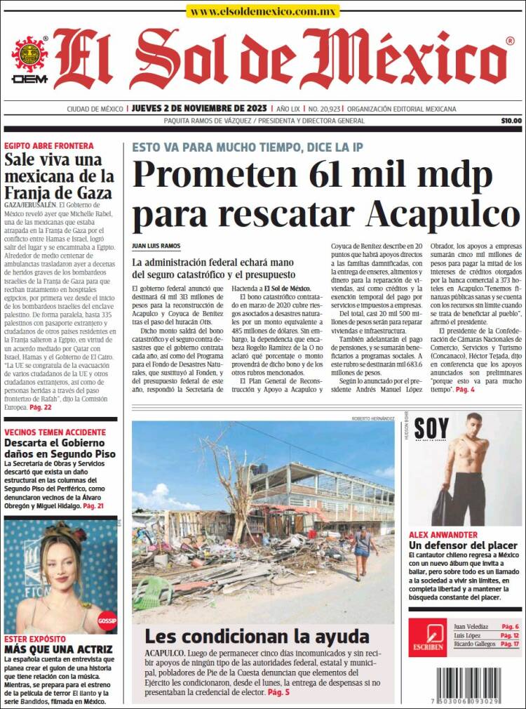 Portada de El Sol de México (M&eacute;xico)