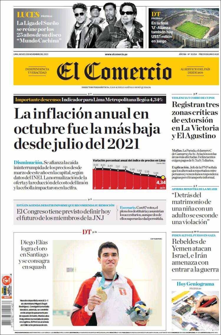 Portada de El Comercio (Per&uacute;)