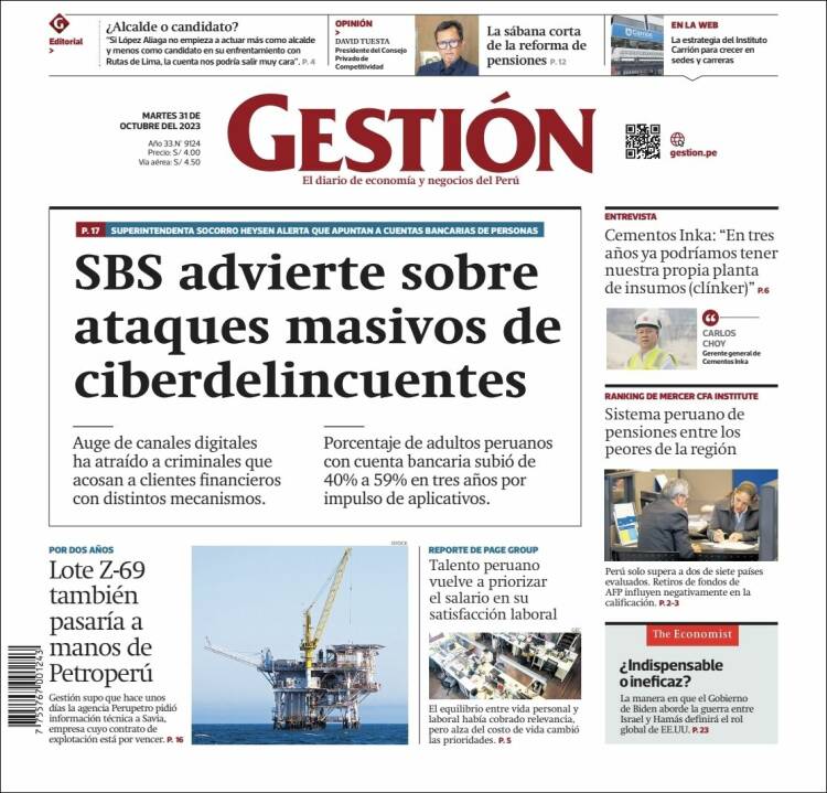 Portada de Diario Gestión (Per&uacute;)