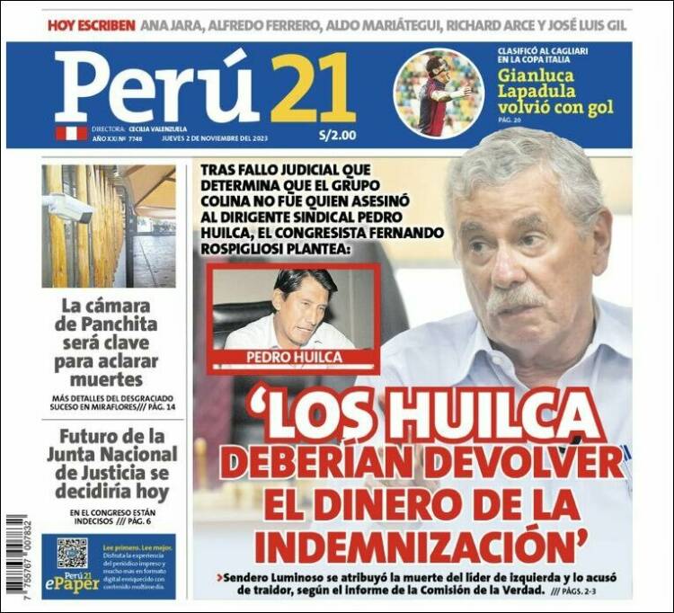 Portada de Perú 21 (Per&uacute;)