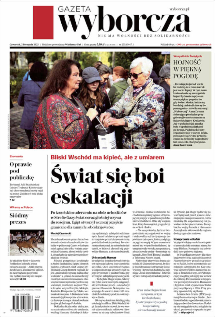 Portada de Gazeta Wyborcza (Polonia)