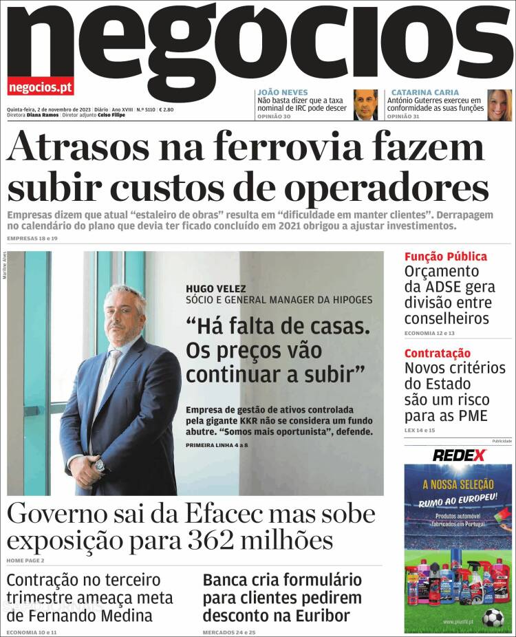 Portada de Jornal de Negócios (Portugal)