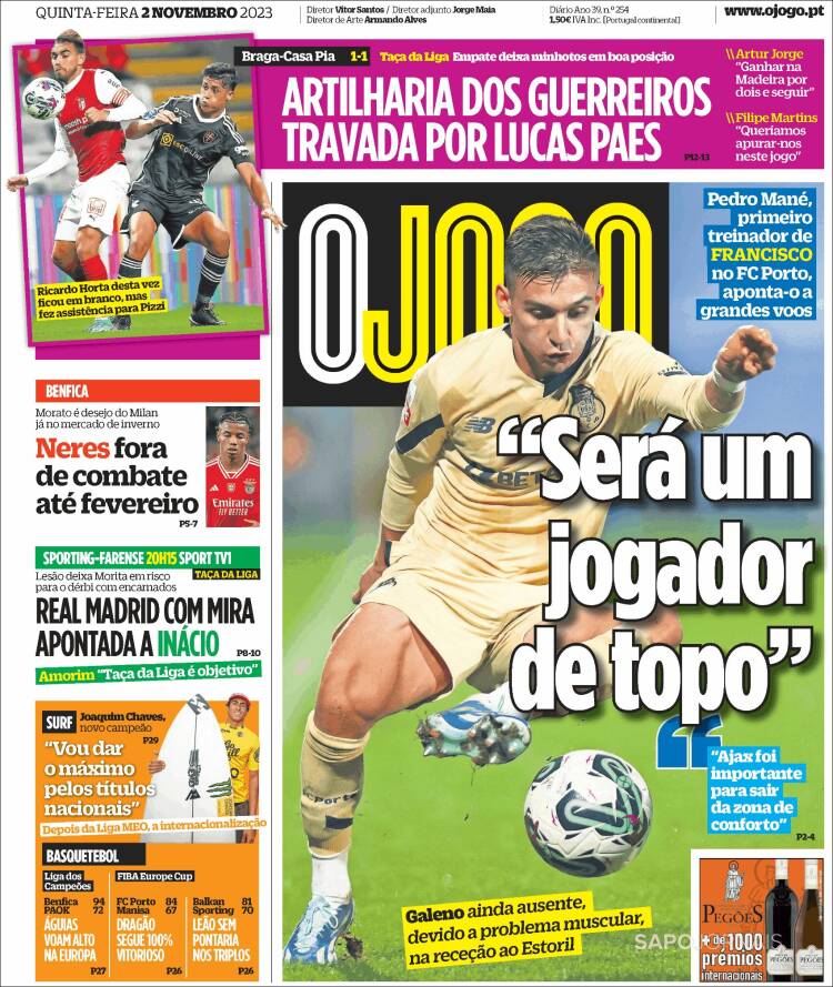 Portada de O Jogo (Portugal)