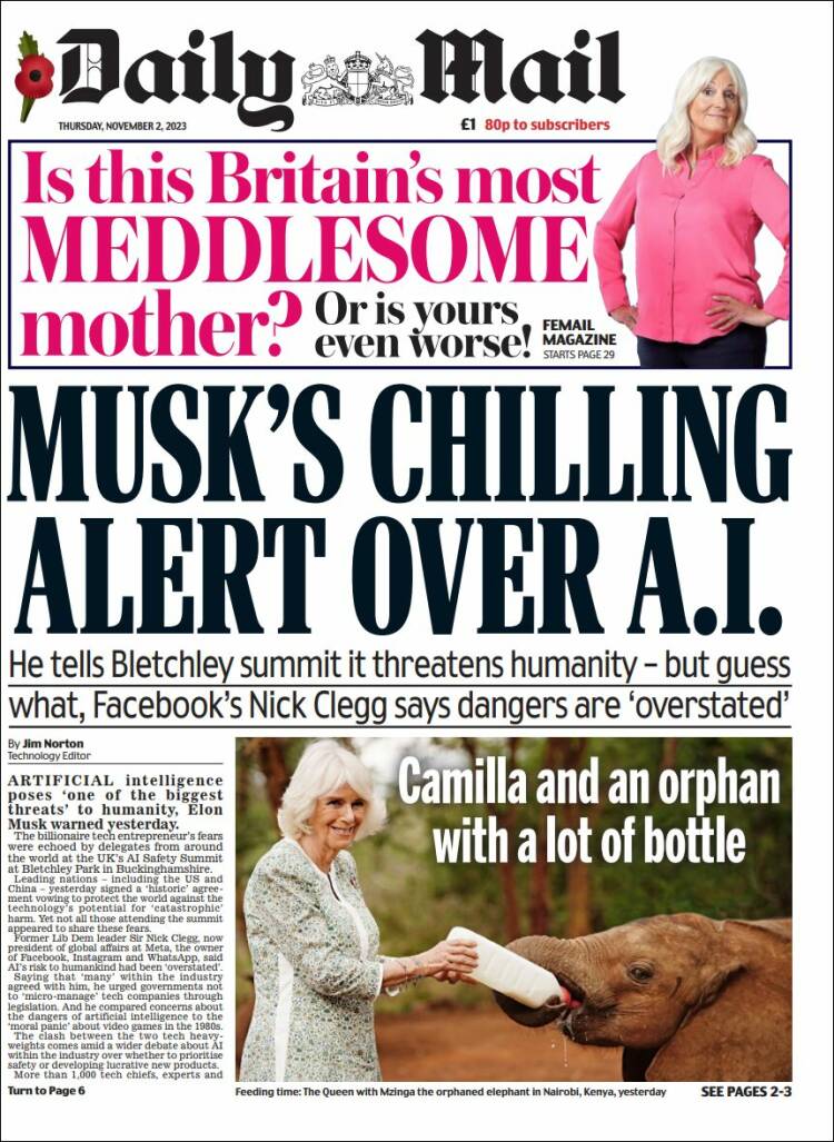 Portada de Daily Mail (Reino Unido)