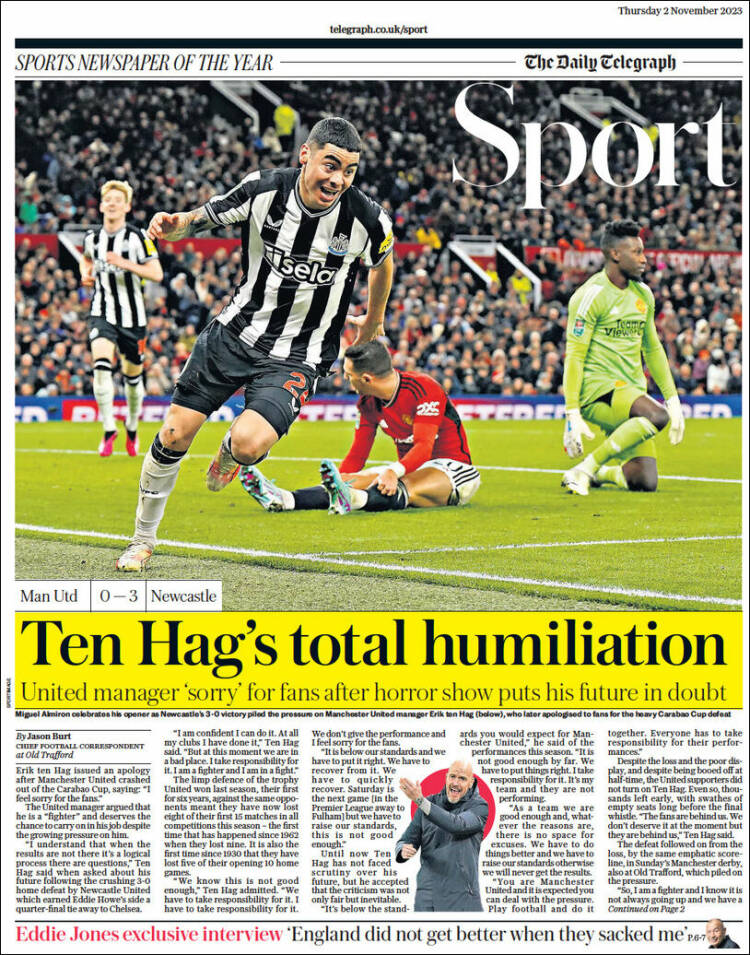 Portada de Telegraph Sport (Reino Unido)