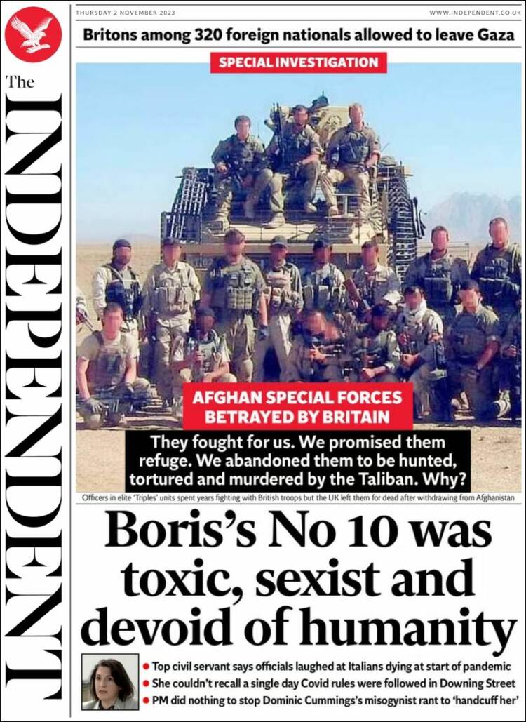 Portada de The Independent (Reino Unido)