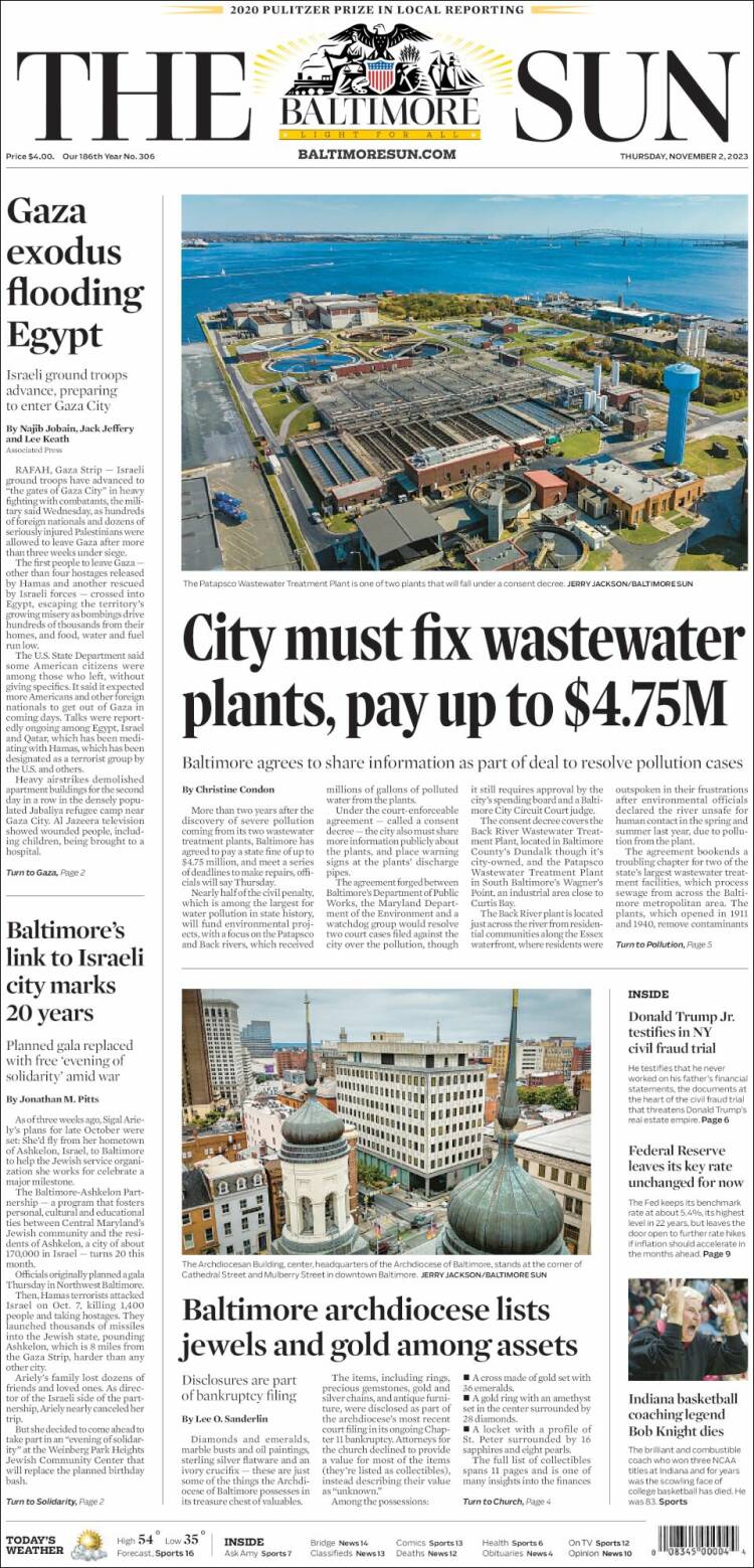 Portada de The Baltimore Sun (USA)