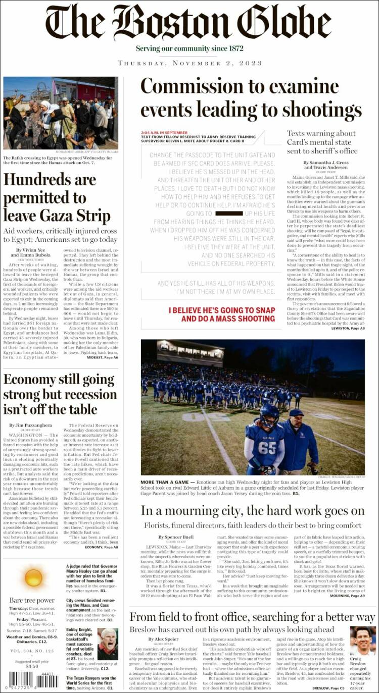 Portada de Boston Globe (USA)
