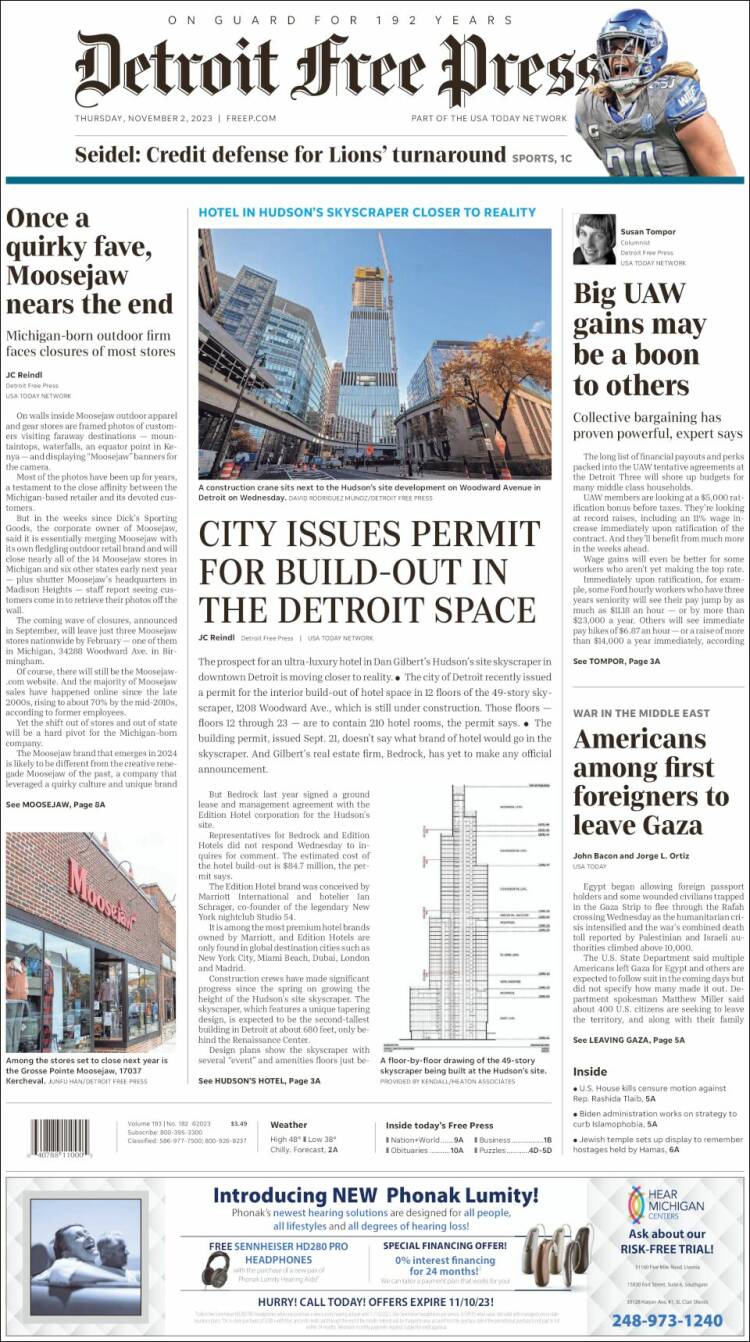 Portada de Detroit Free Press (USA)
