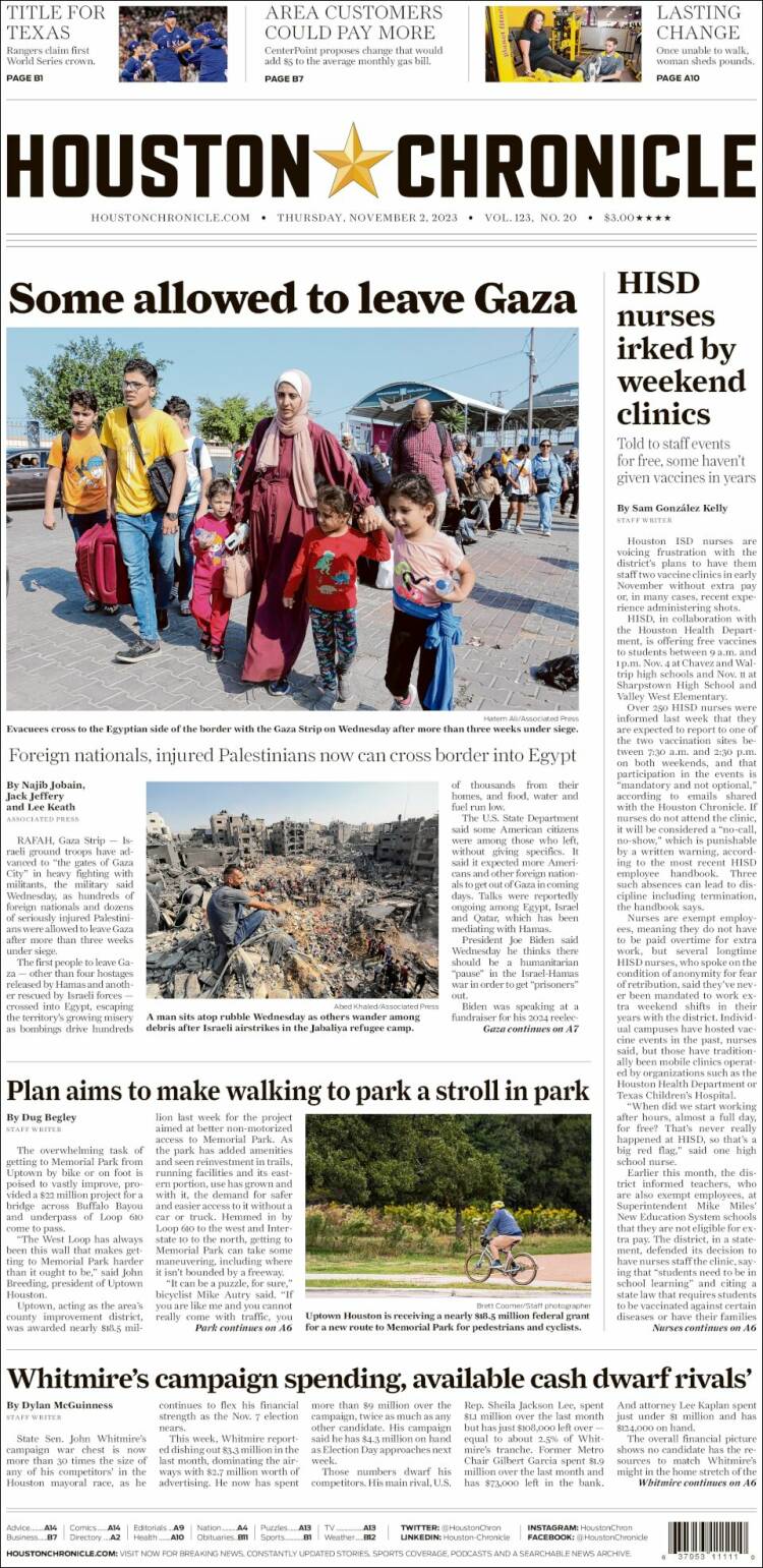 Portada de Houston Chronicle (USA)