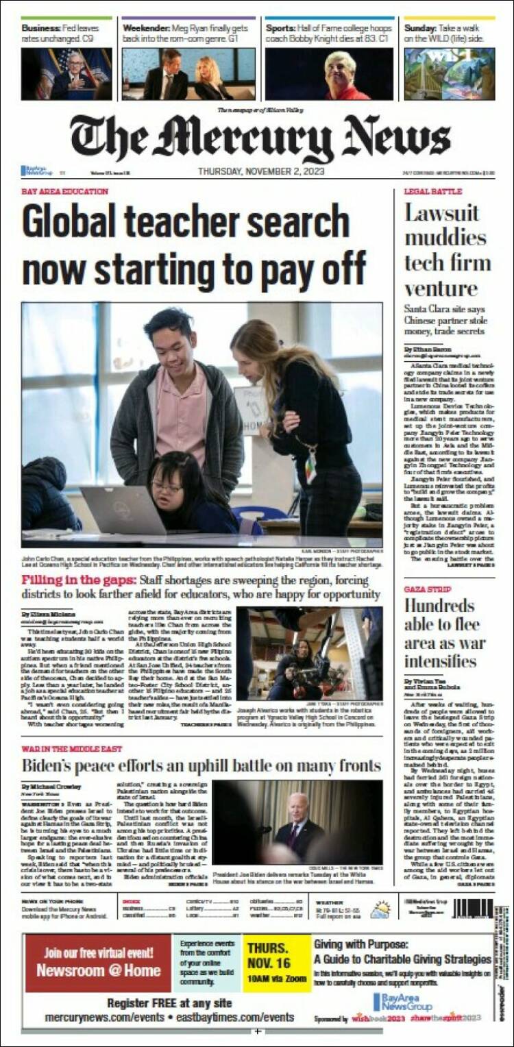 Portada de San Jose Mercury News (USA)