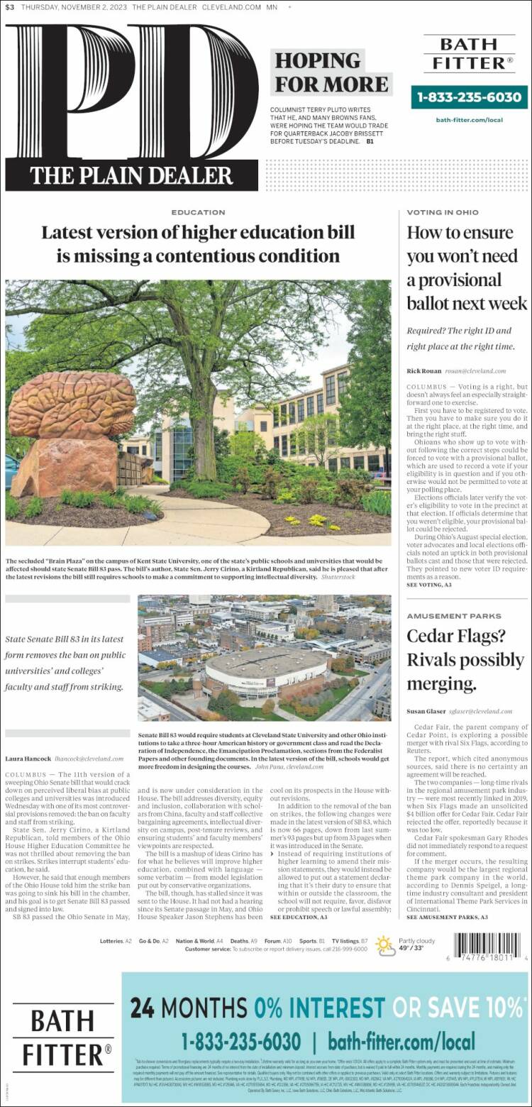 Portada de The Plain Dealer (USA)