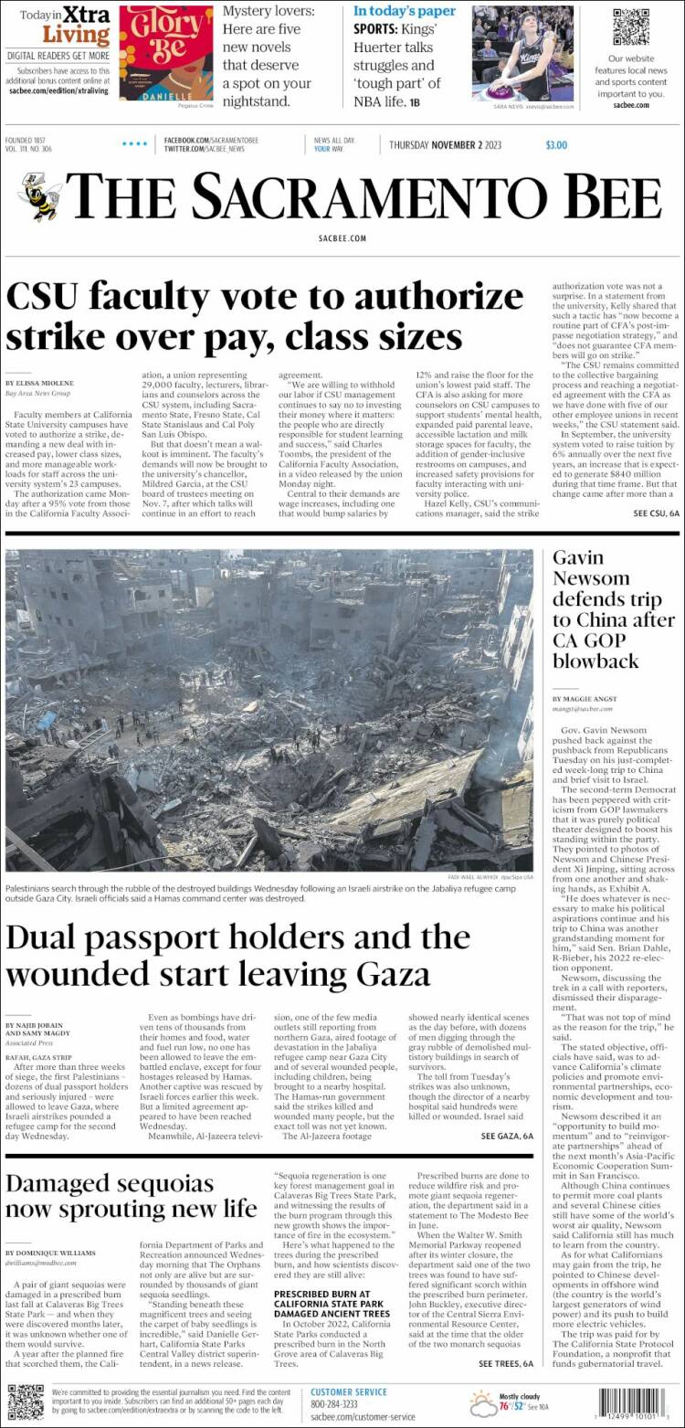 Portada de The Sacramento Bee (USA)