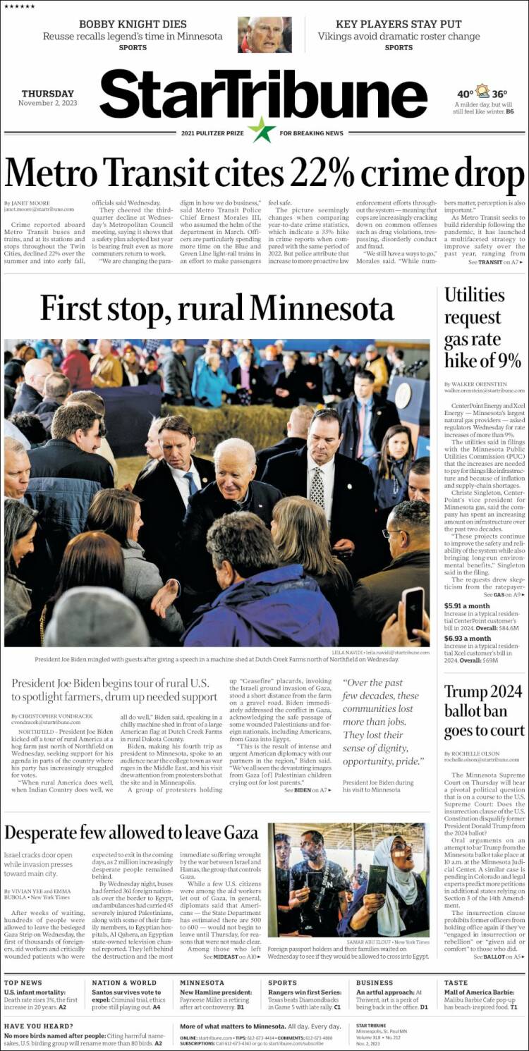 Portada de Star Tribune (USA)