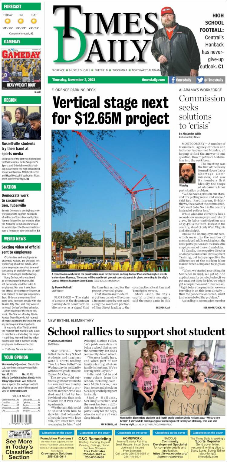 Portada de Times Daily (USA)