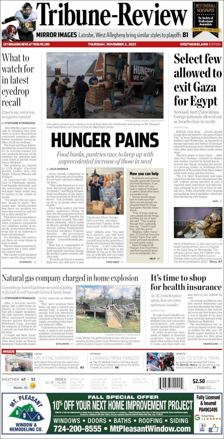 Portada de Tribune-Review (USA)