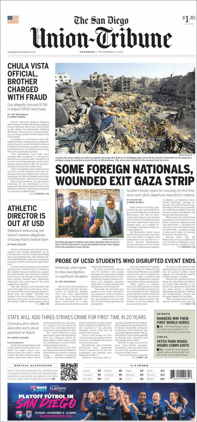Portada de The San Diego Union-Tribune (USA)