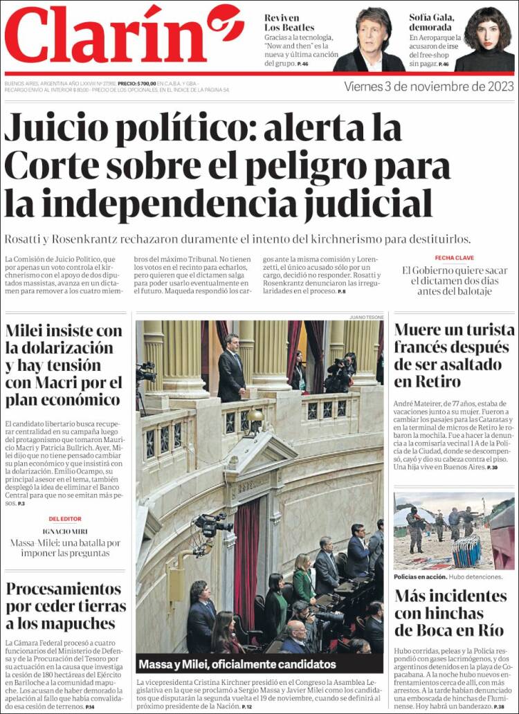 Portada de Clarín (Argentina)