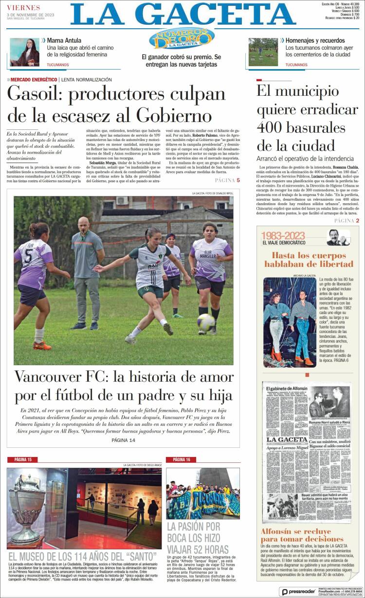 Portada de La Gaceta (Argentina)