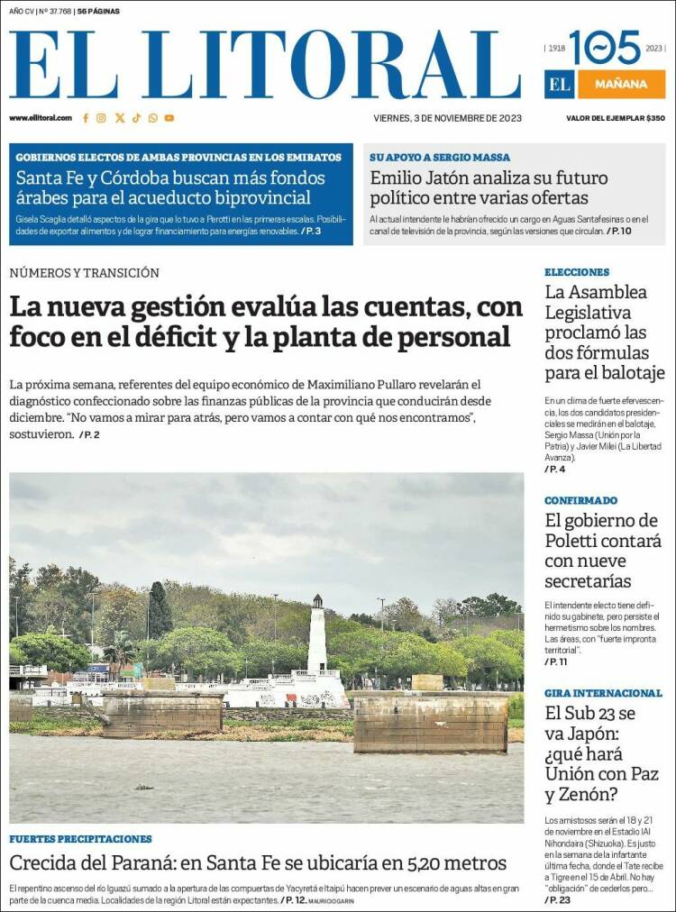 Portada de Diario El Litoral (Argentina)