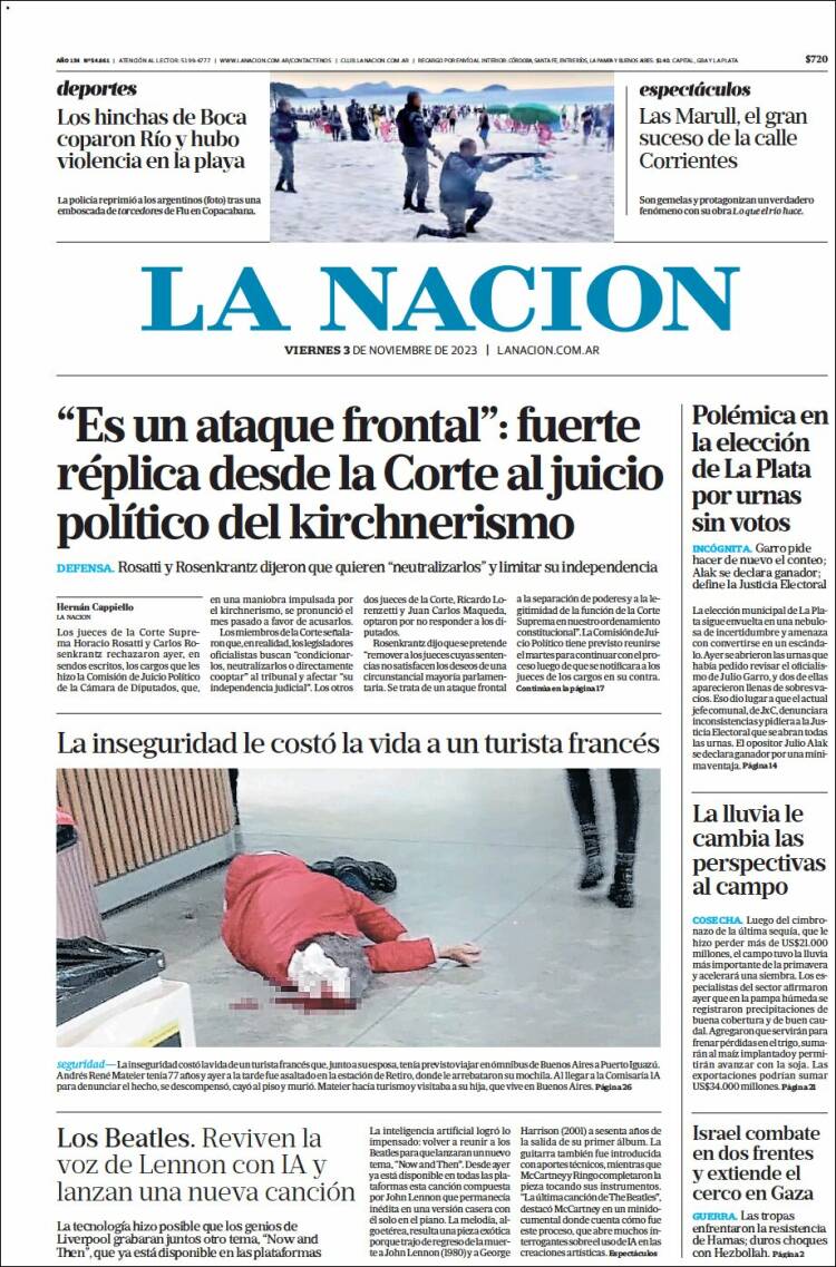 Portada de La Nación (Argentina)