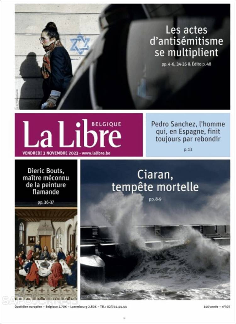 Portada de La Libre.be (B&eacute;lgica)