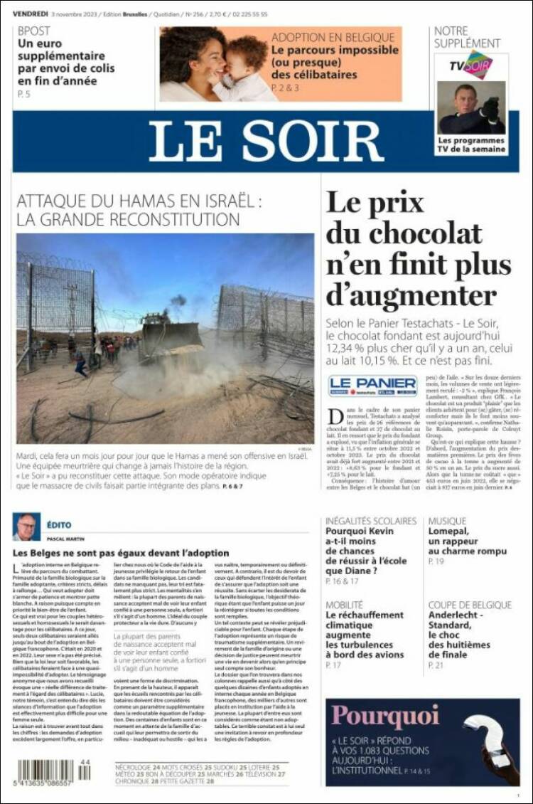 Portada de Le Soir (B&eacute;lgica)