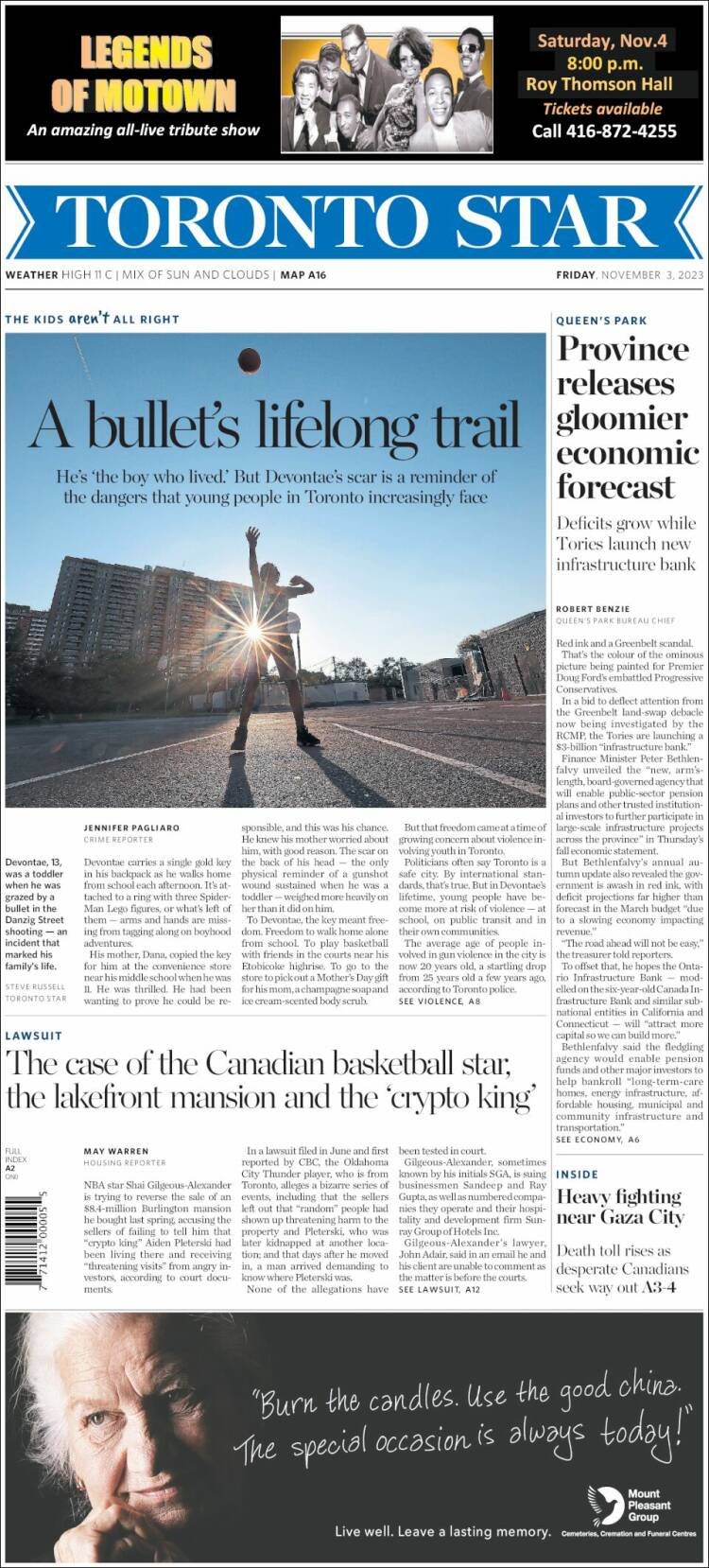 Portada de The Toronto Star (Canadá)