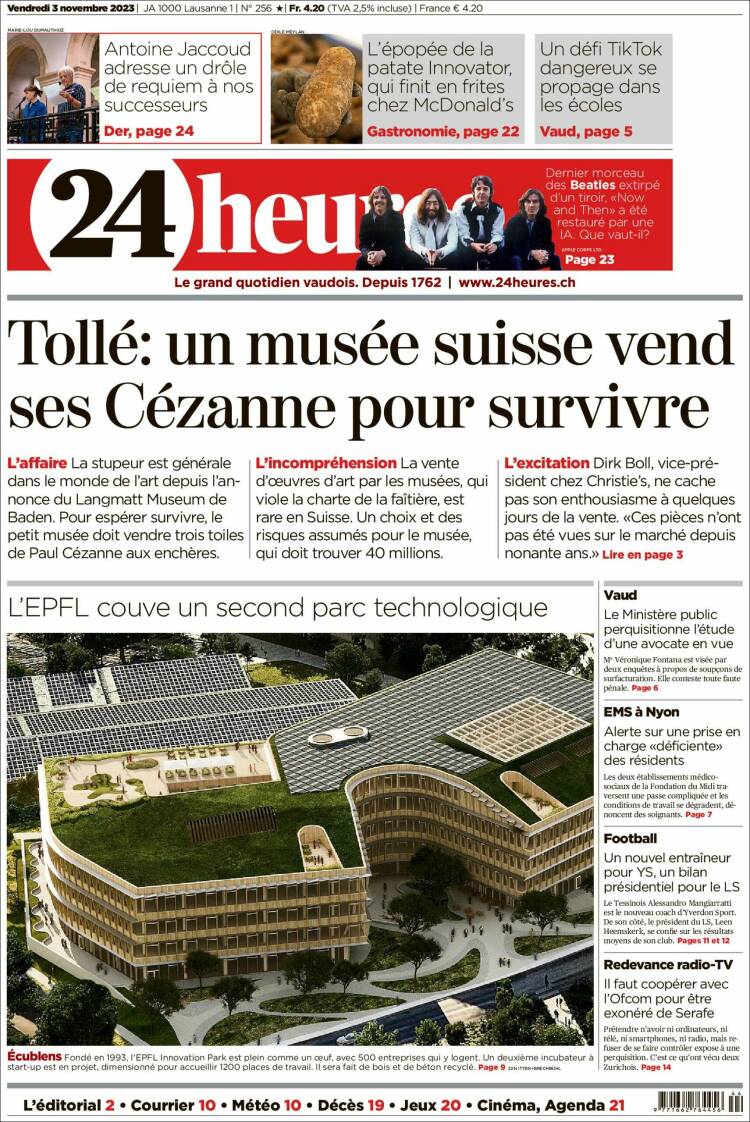 Portada de 24 Heures (Suiza)