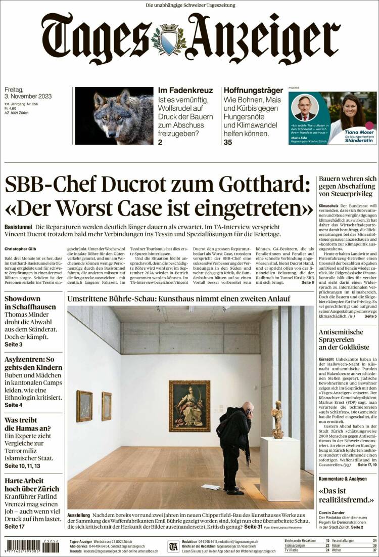 Portada de Tages-Anzeiger (Suiza)