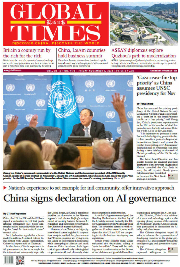 Portada de The Global Times (China)