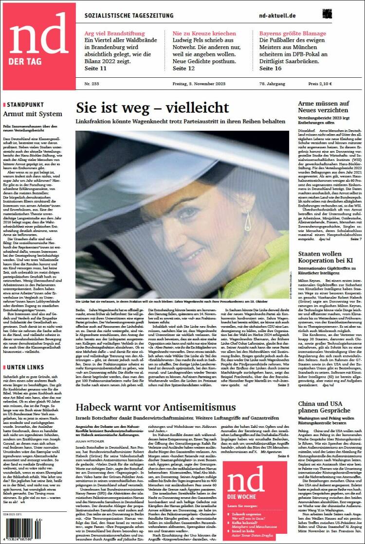 Portada de Neues Deutschland (Alemania)