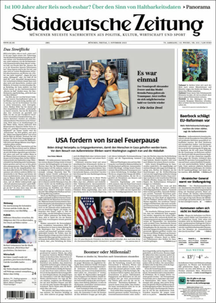 Portada de Sueddeutsche (Alemania)