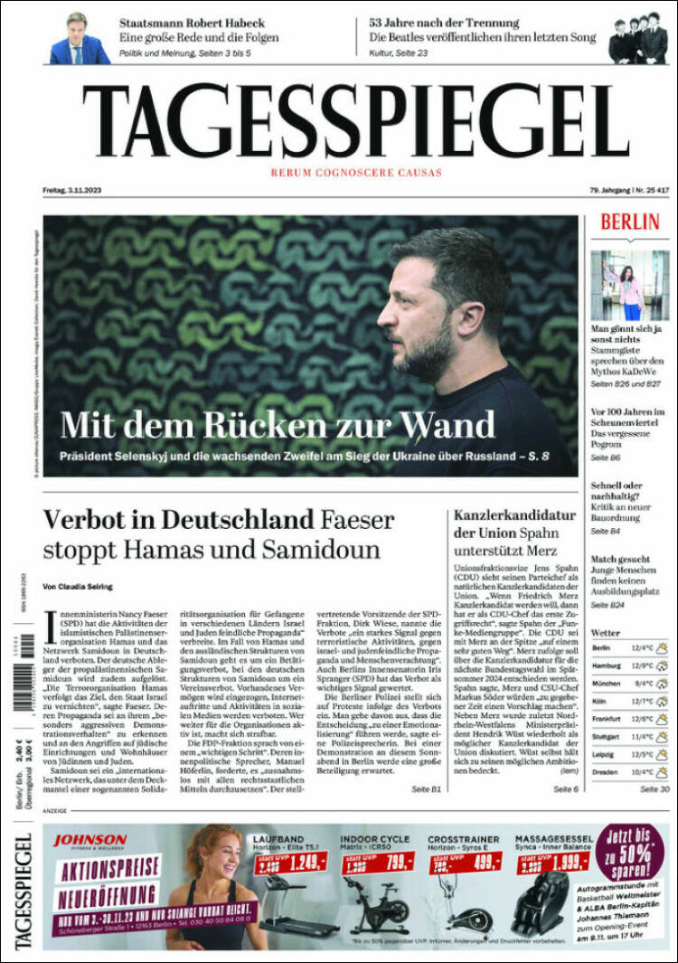 Portada de Der Tagesspiegel (Alemania)