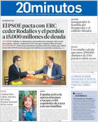 Portada de 20 Minutos - Barcelona (España)