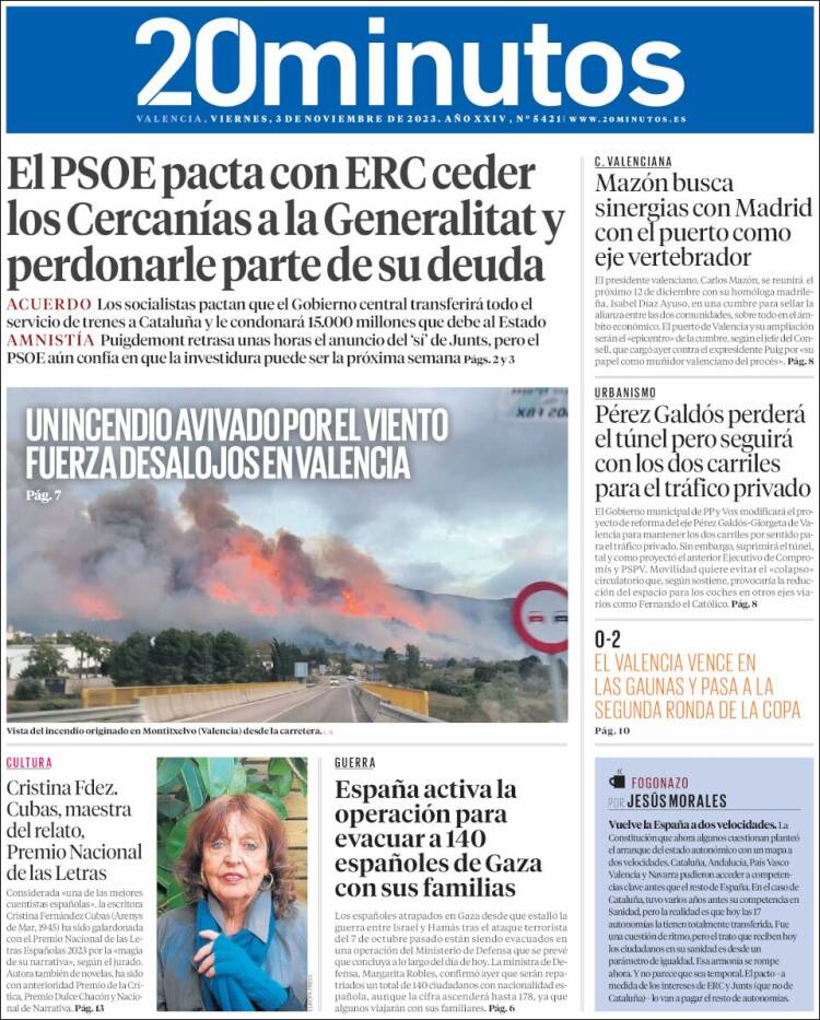 Portada de 20 Minutos - Valencia (España)