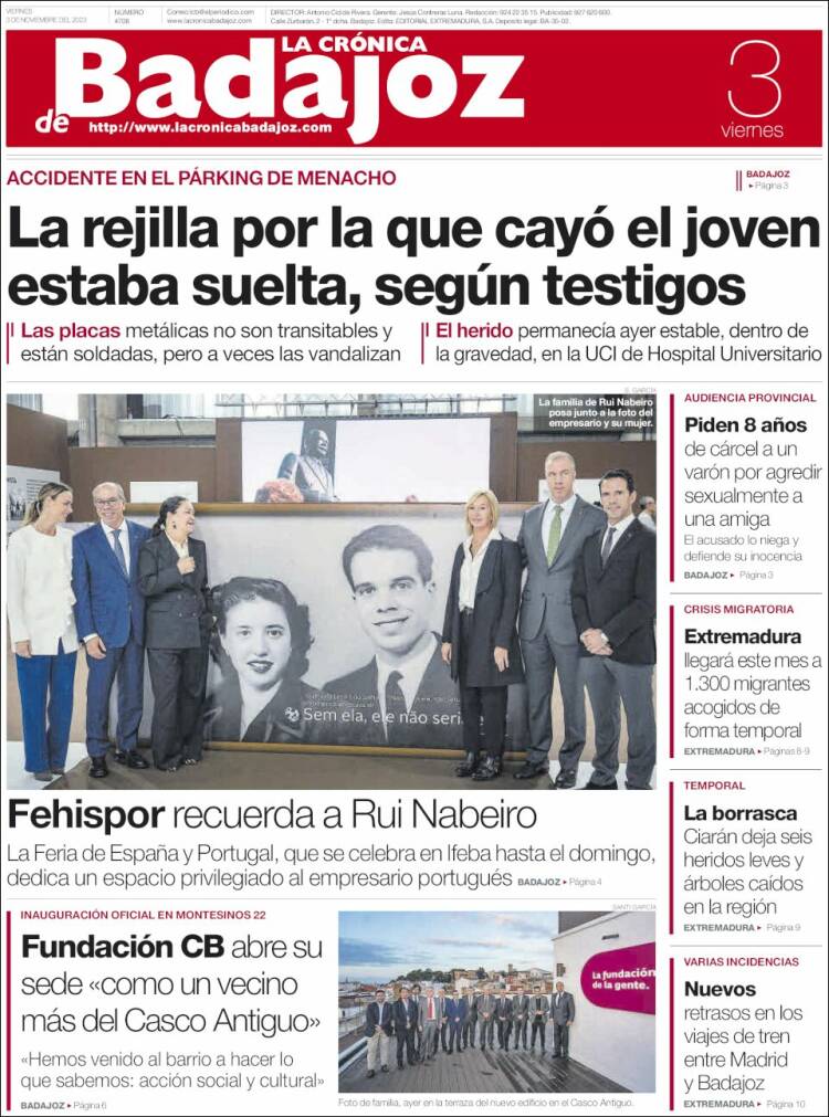 Portada de La Crónica de Badajoz (España)